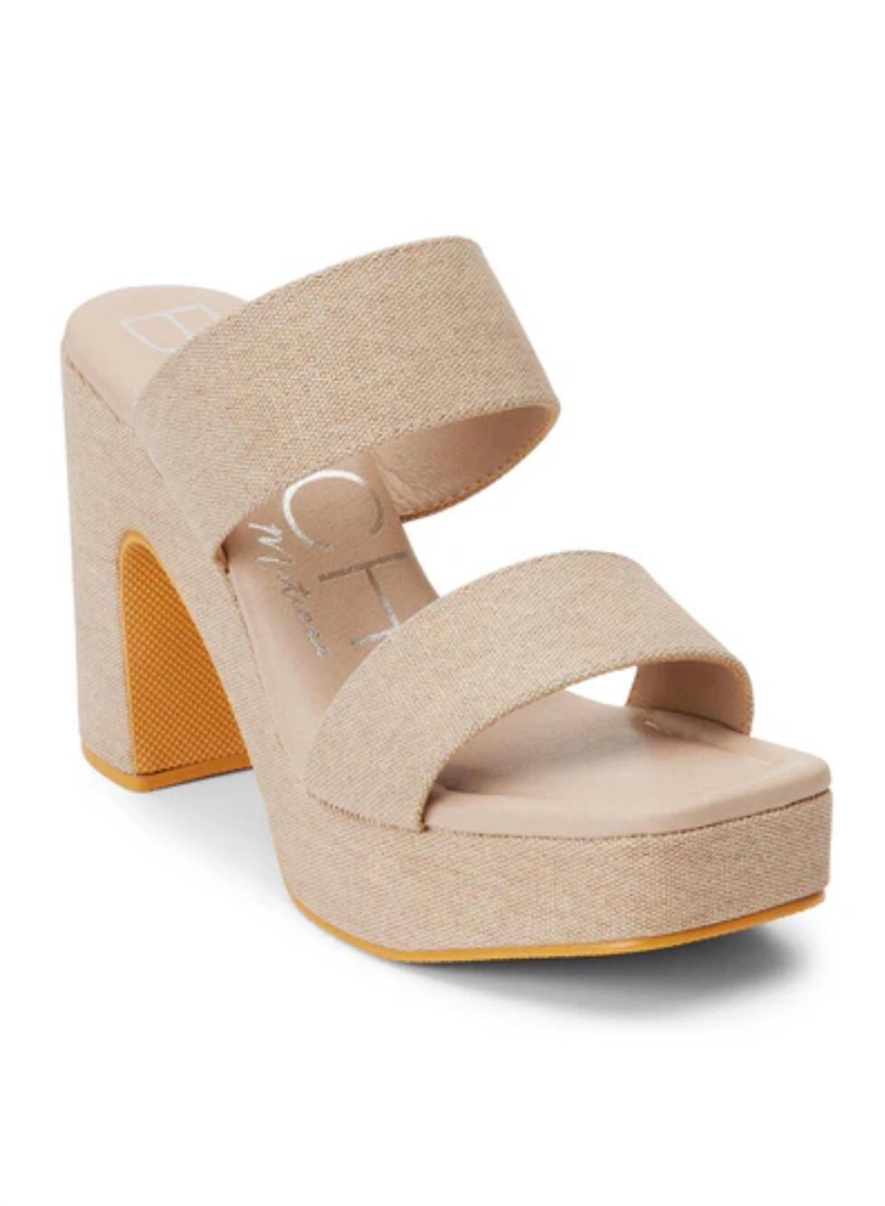 NEW BEACH BY MATISSE women's linen heel platform sandal in sand beige
